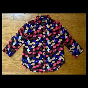 A.n.a. JCPenney Multicolor Geometric Print Button Down Blouse Women’s Petite S